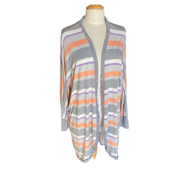 Torrid Super Soft Knit Pastel Multi-Striped Longline Open Cardigan Rayon Sz 3X - Picture 6 of 14